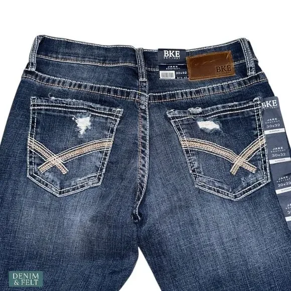 BKE Jake Bootcut Stretch Jeans Men’s 30x32 Macon Wash Distressed Denim NEW~NWT